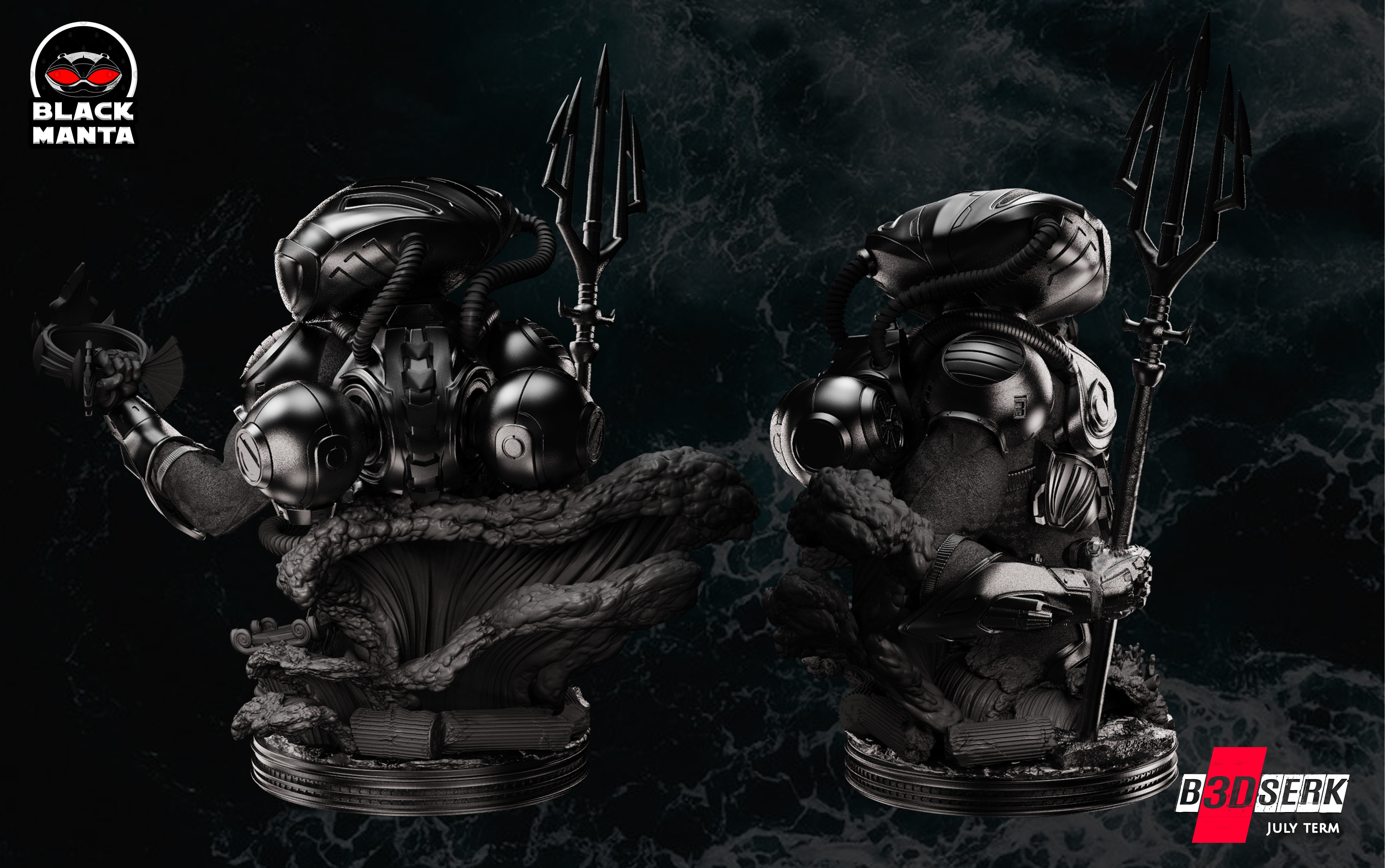 B3DSERK July term 2022 Black Manta Bust ready for printing 3D print model_3