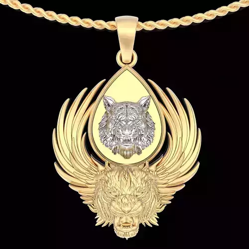 Angry tiger wolf pendant gold jewelry printable 3D model
