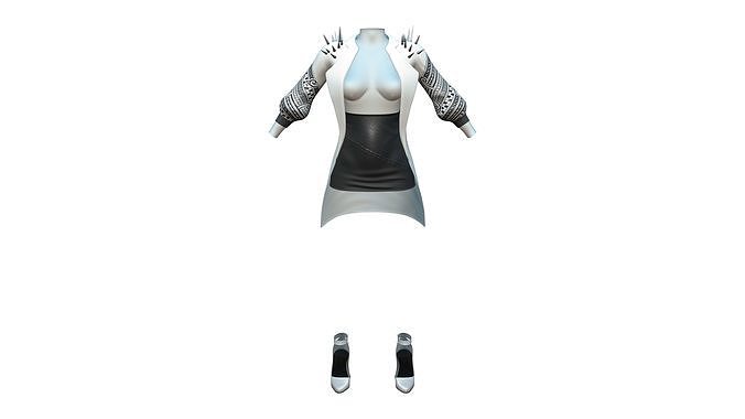Spikes Shoulders Jacket Top Skirt Heels Outfit Low-poly 3D model