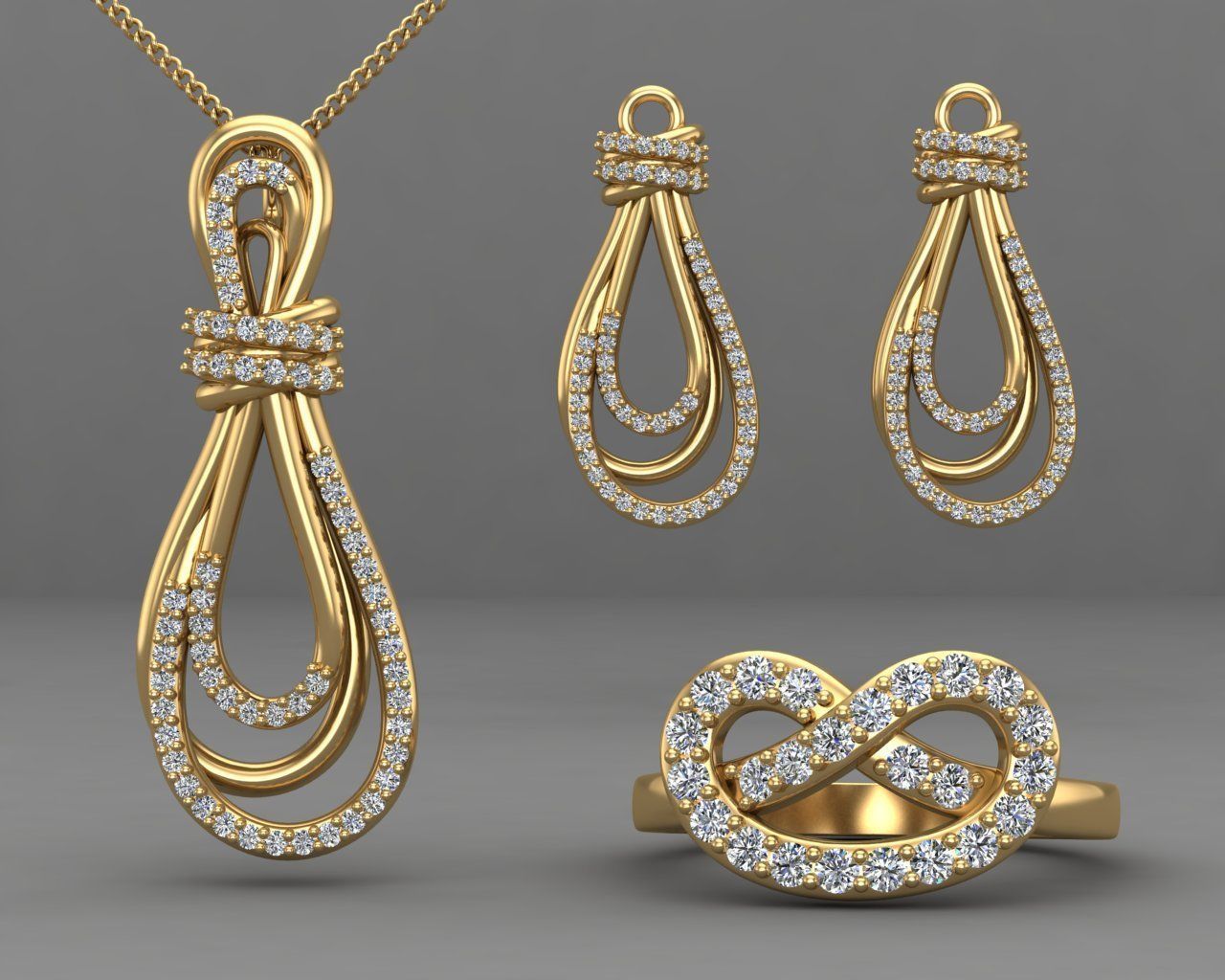 Knot set jewelry 3D print model_3