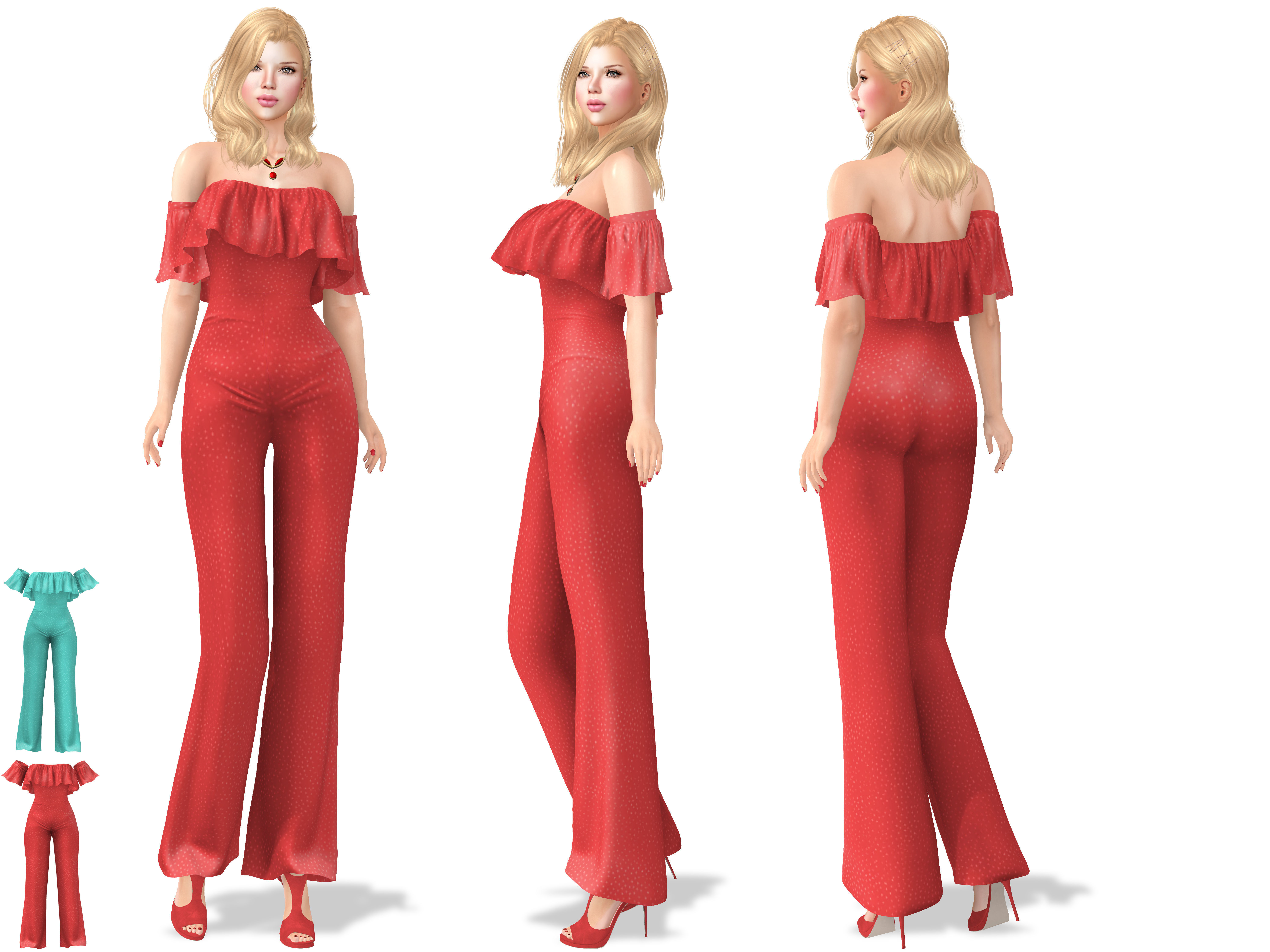 Strapless Ruffled Jumpsuit with Sleeves Low-poly 3D model_2