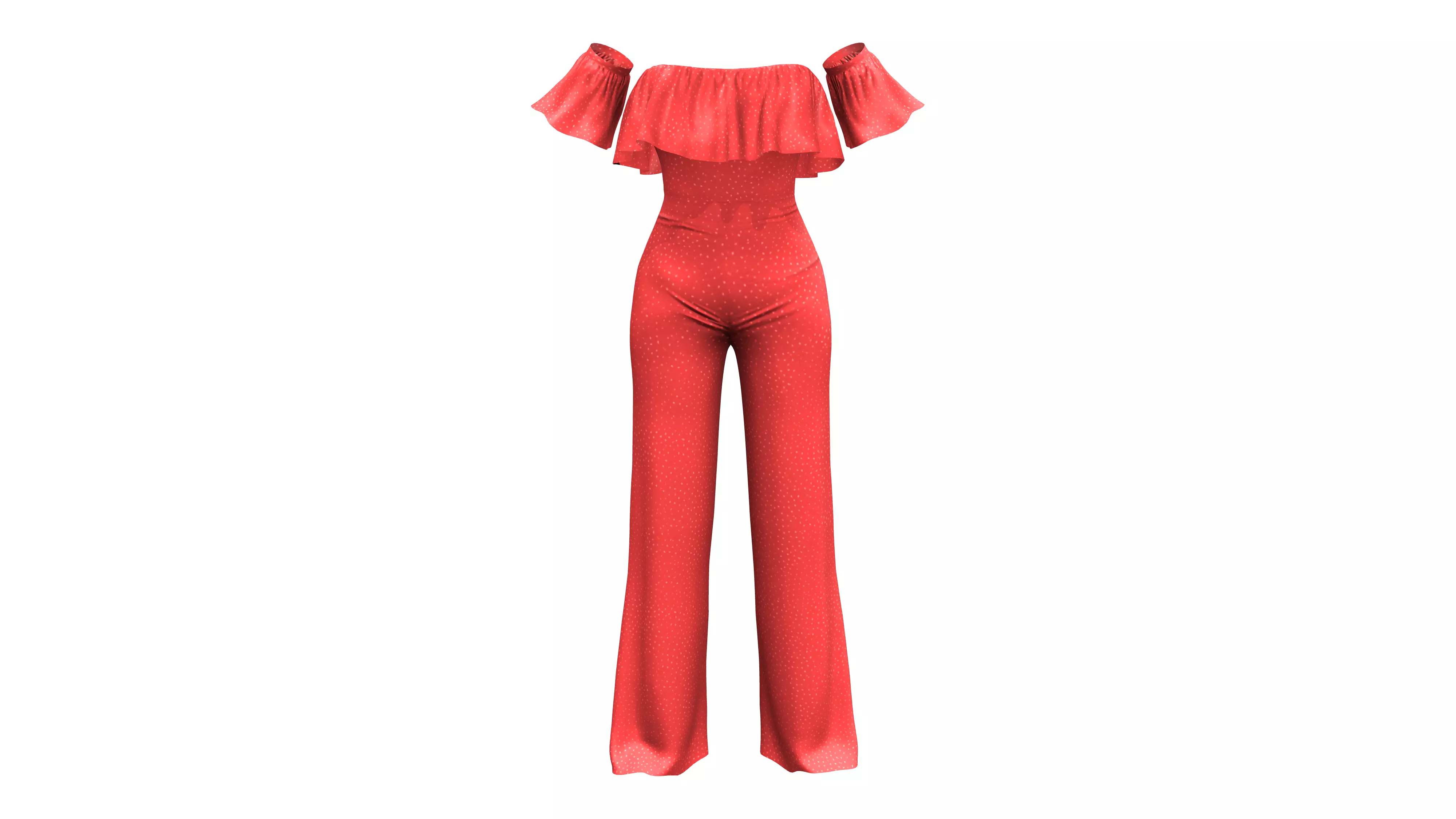 Strapless Ruffled Jumpsuit with Sleeves Low-poly 3D model_0