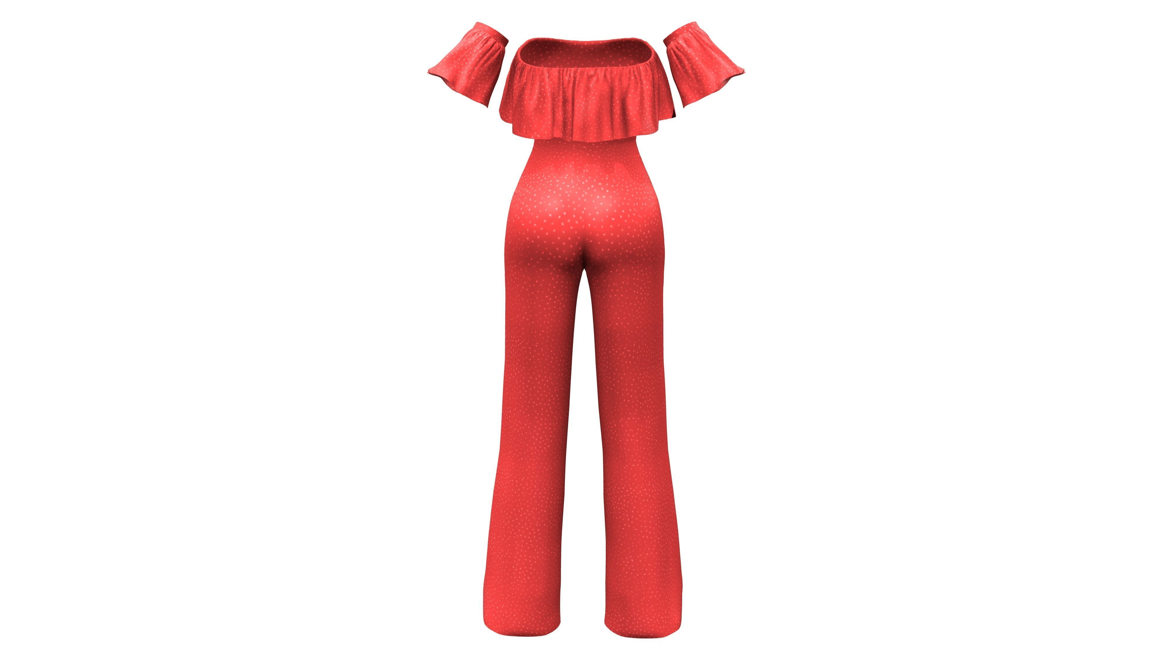 Strapless Ruffled Jumpsuit with Sleeves Low-poly 3D model_6