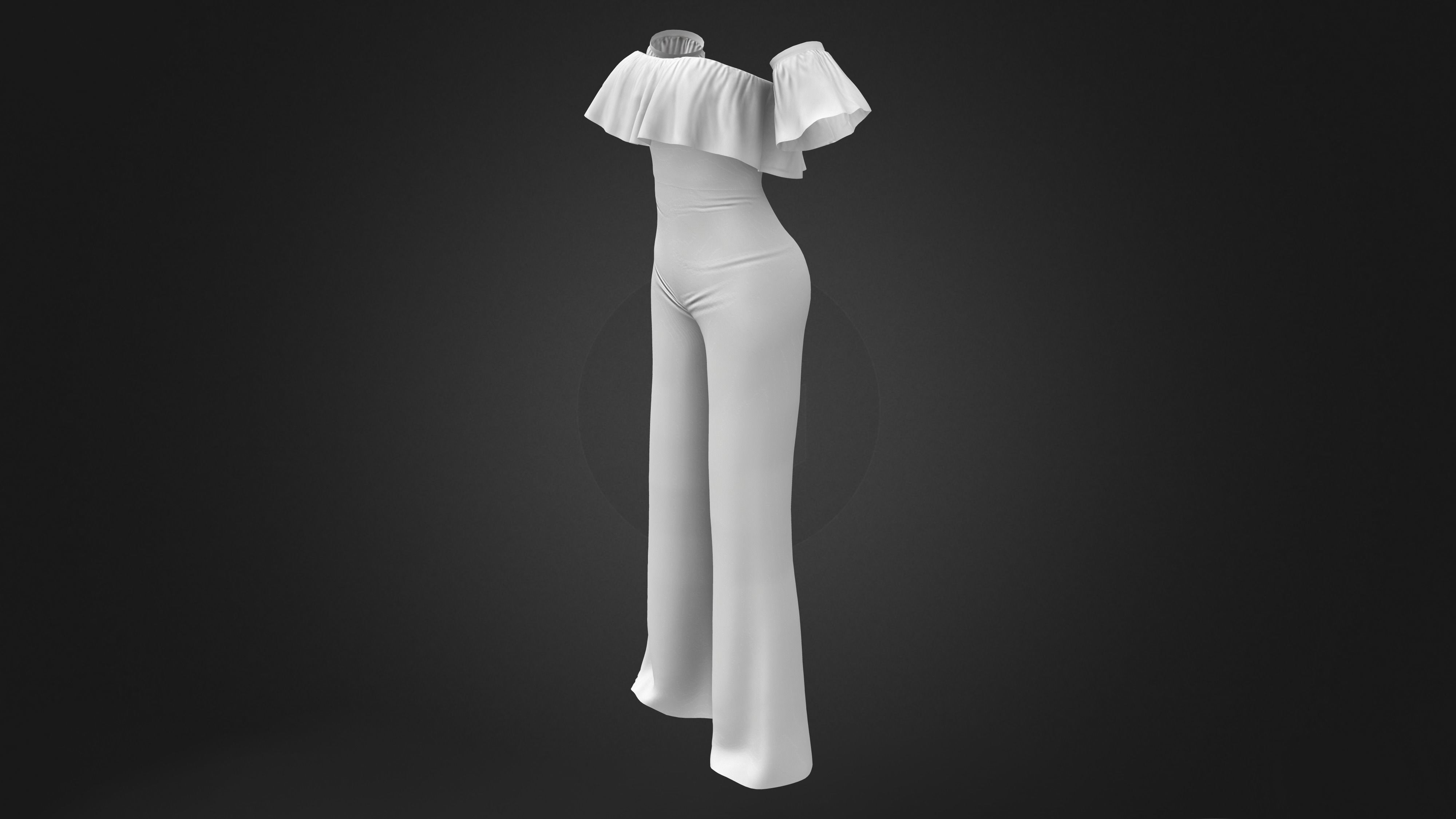 Strapless Ruffled Jumpsuit with Sleeves Low-poly 3D model_9