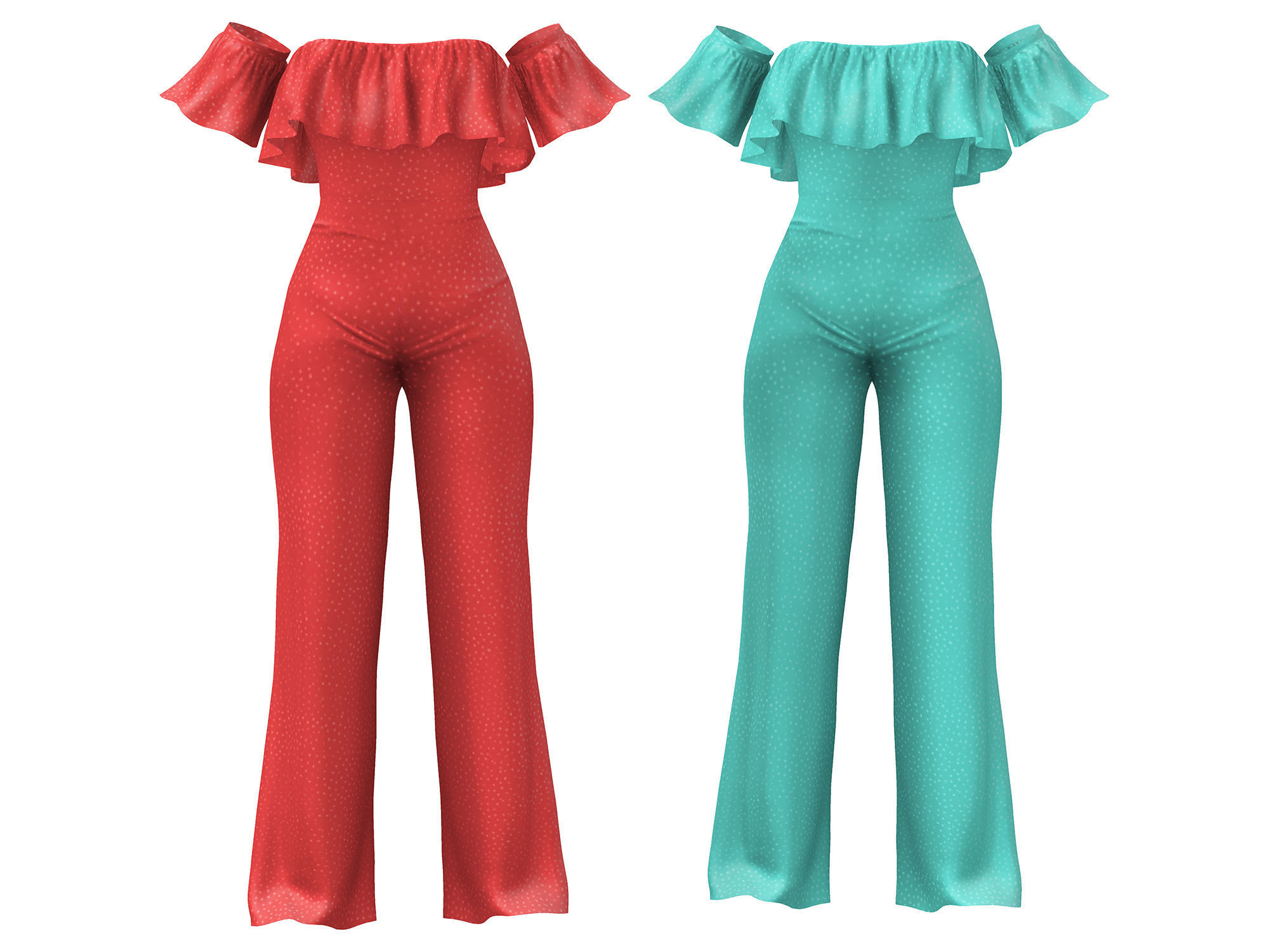 Strapless Ruffled Jumpsuit with Sleeves Low-poly 3D model_3