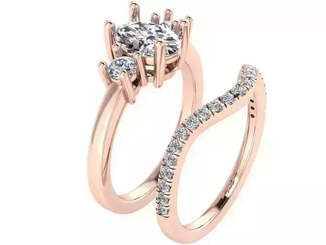 3-Stone Ring With Notched Band 1700