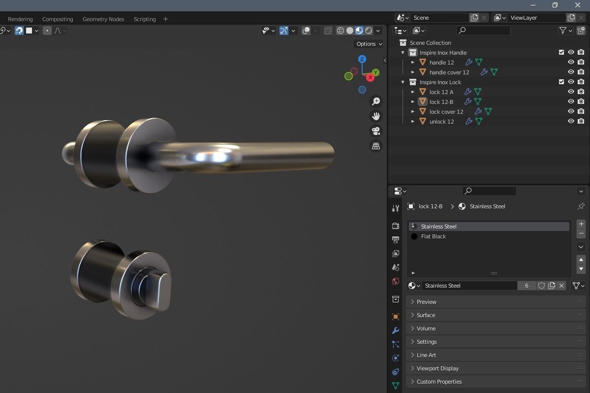 Door Handle for ArchViz Projects - Style Inspire Inox 3D model_1