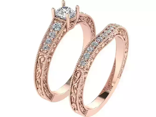 Round Cut Diamond Ring With Band 1701