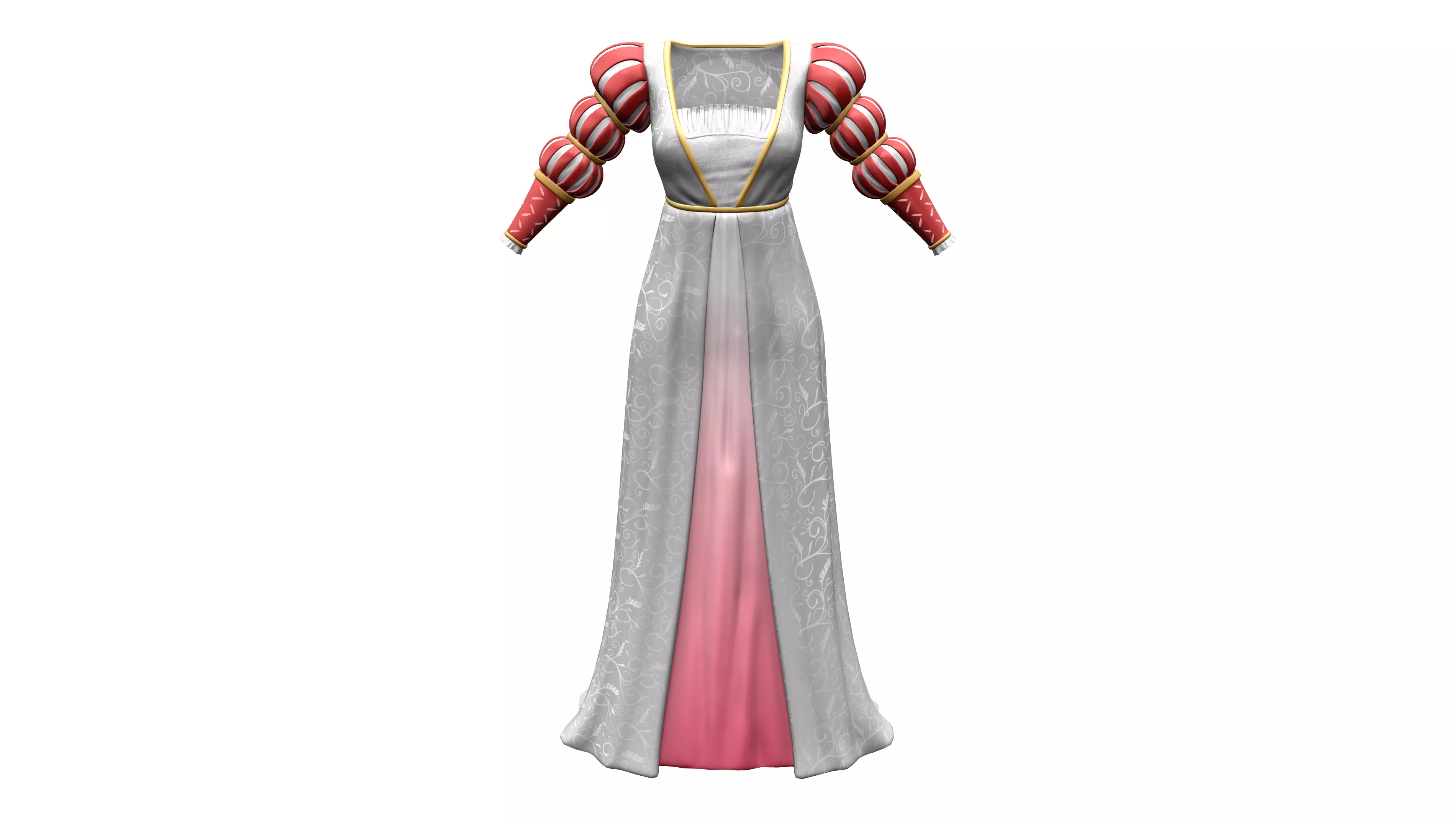 Long Princess Dress Gown With Mamaluke Virago Sleeves Low-poly 3D model