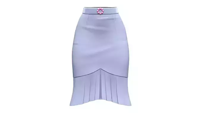 Ruffled Slit Bottom Pencil Skirt Knee Length