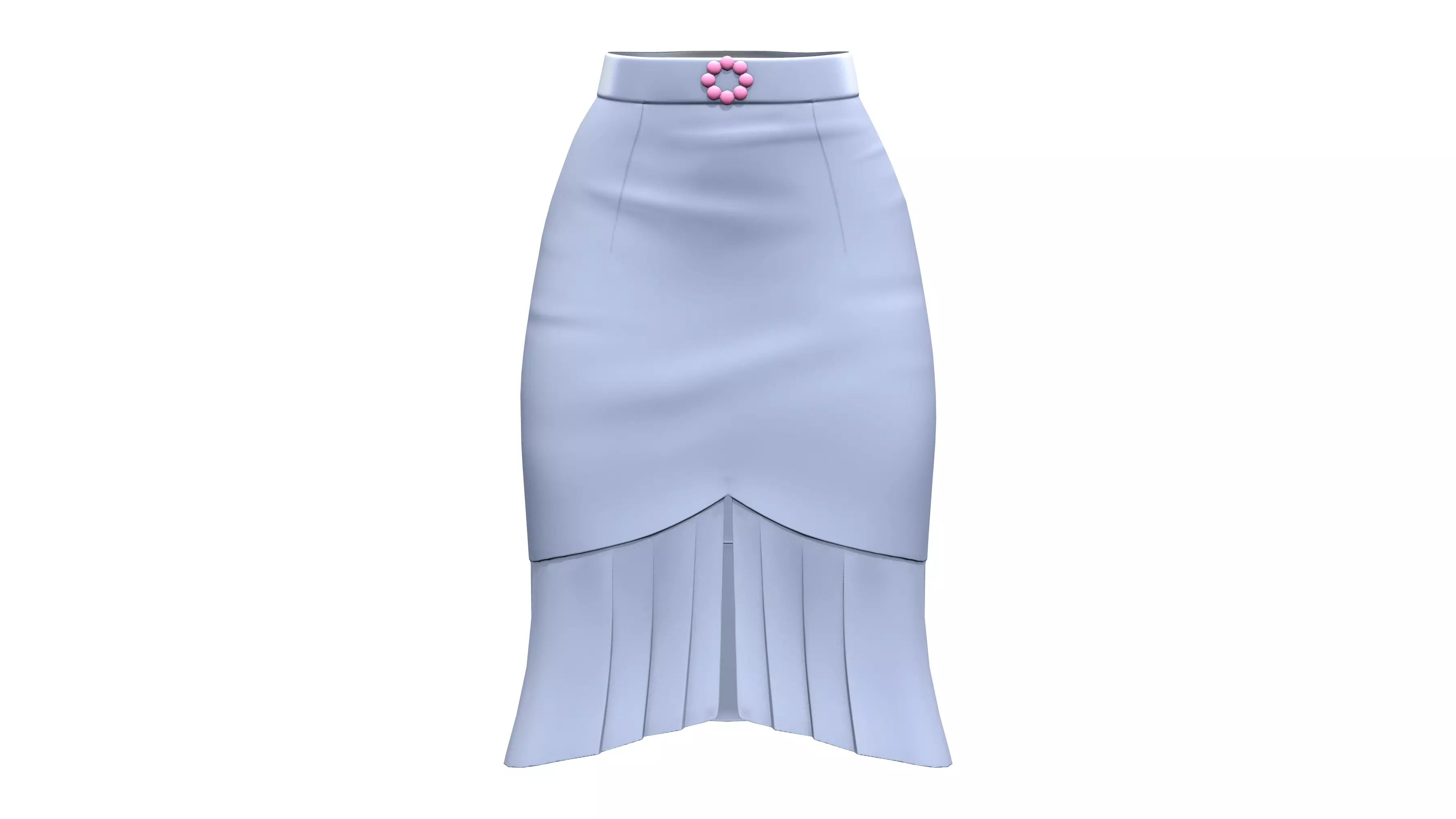 Ruffled Slit Bottom Pencil Skirt Knee Length Low-poly 3D model