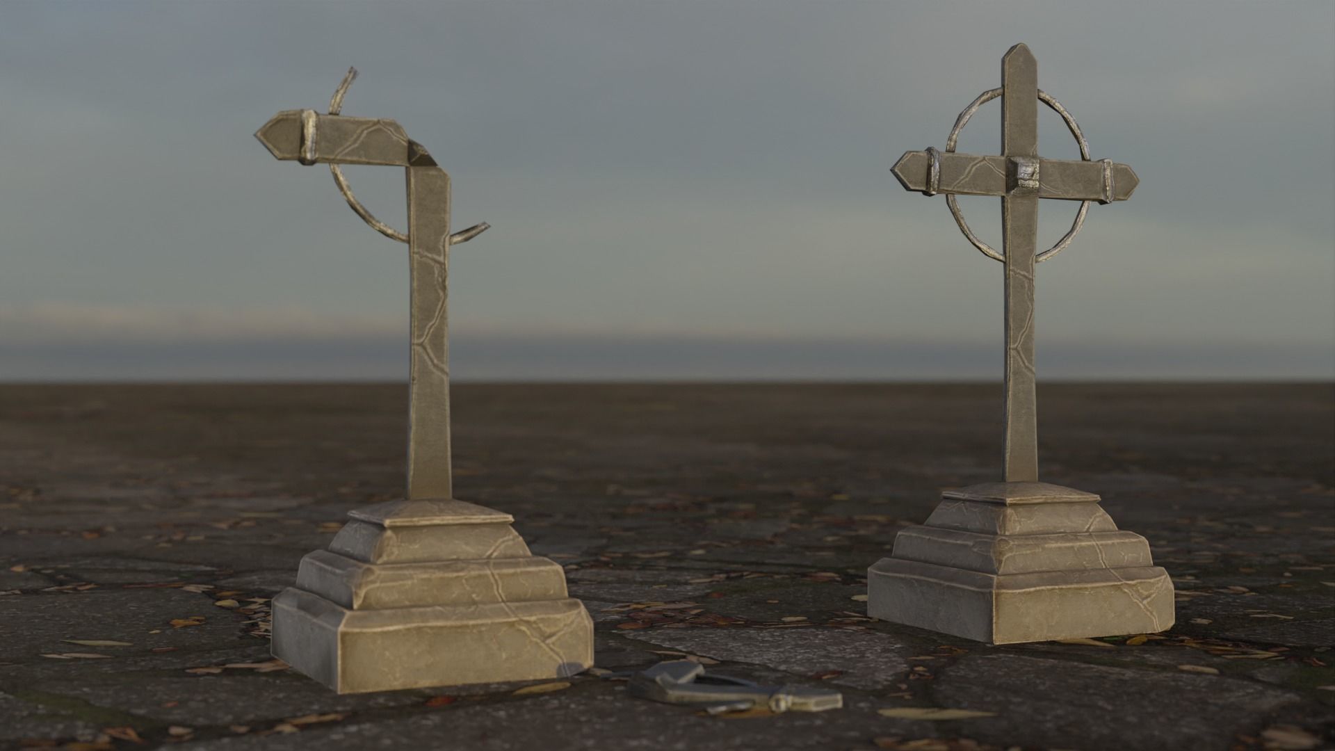 Hand Sculpted cemetery gravestones part 10 Low-poly 3D model_5