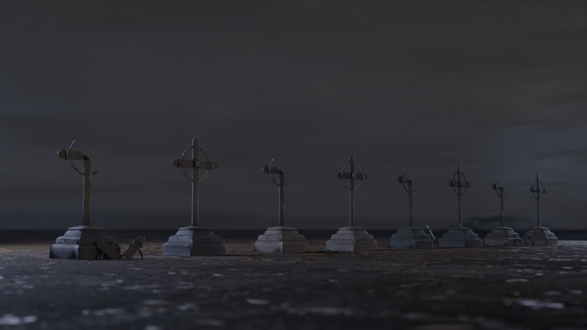 Hand Sculpted cemetery gravestones part 10 Low-poly 3D model_3