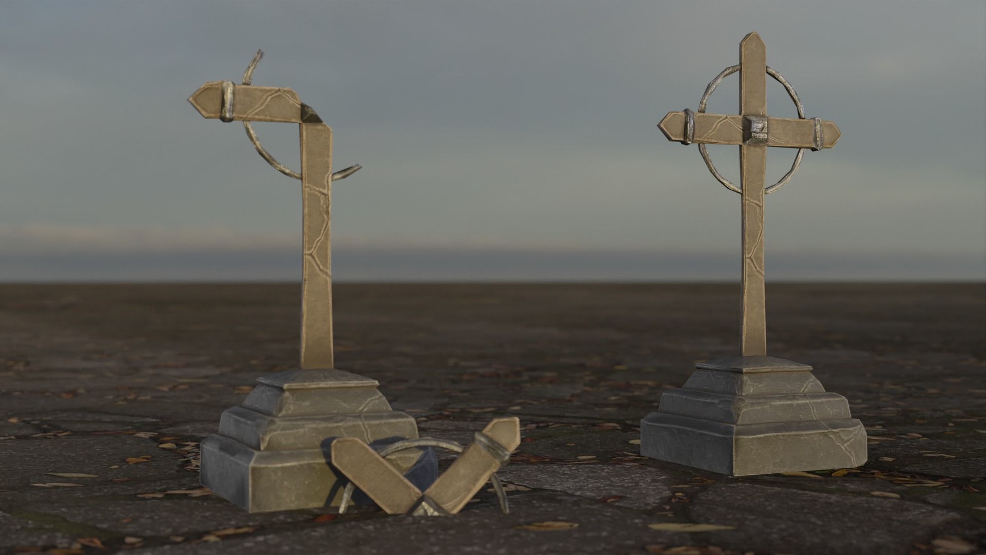 Hand Sculpted cemetery gravestones part 10 Low-poly 3D model_4