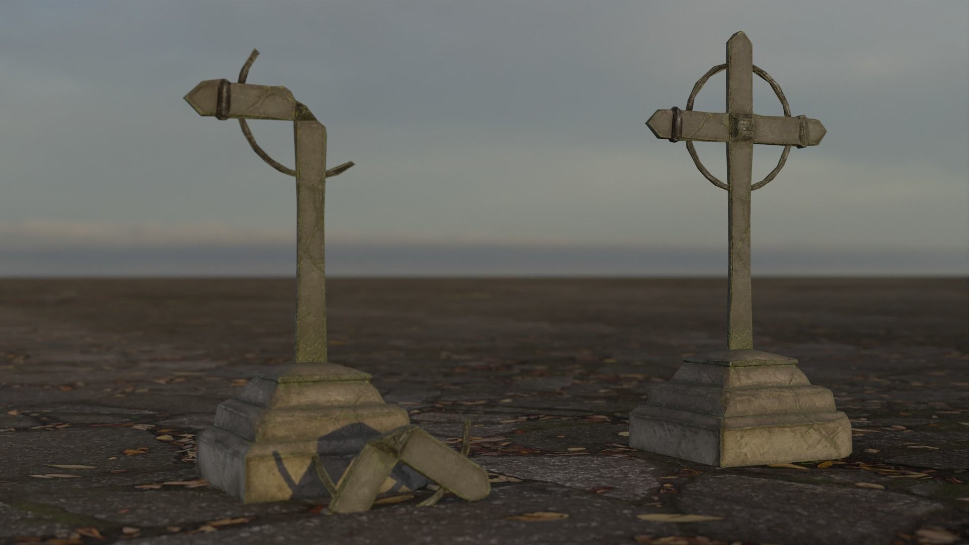 Hand Sculpted cemetery gravestones part 10 Low-poly 3D model_7
