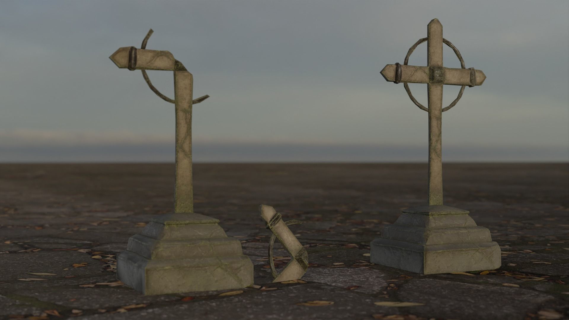 Hand Sculpted cemetery gravestones part 10 Low-poly 3D model_6