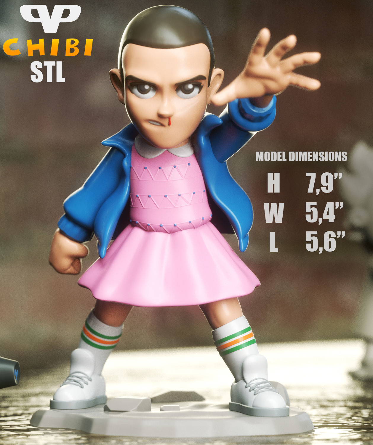 Stranger Things Eleven Chibi STL for 3D Printing ChibiSTL 3DXM 3D print model_1
