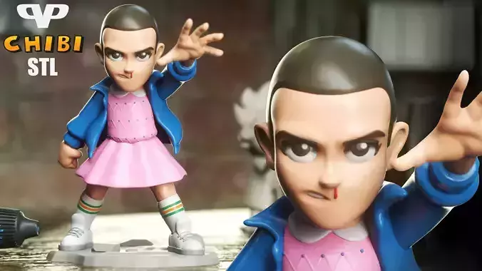 Stranger Things Eleven Chibi STL for 3D Printing ChibiSTL 3DXM 3D print model