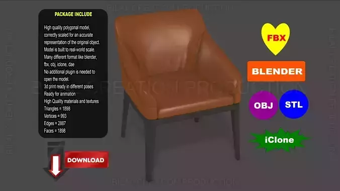 CHAIR leather Low-poly 3D model