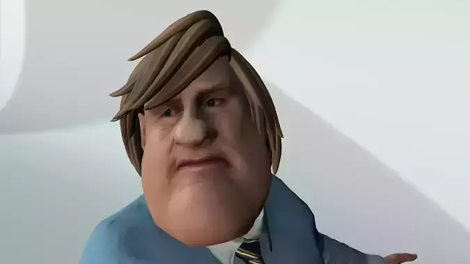 G Depardieu cartoon character on chair