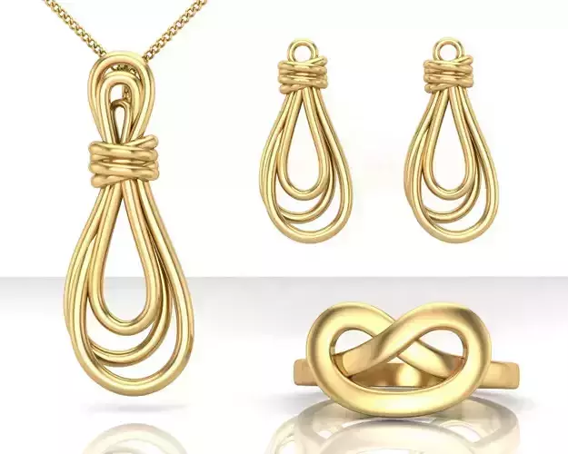 Knot set gold jewelry with infinity necklace and ring