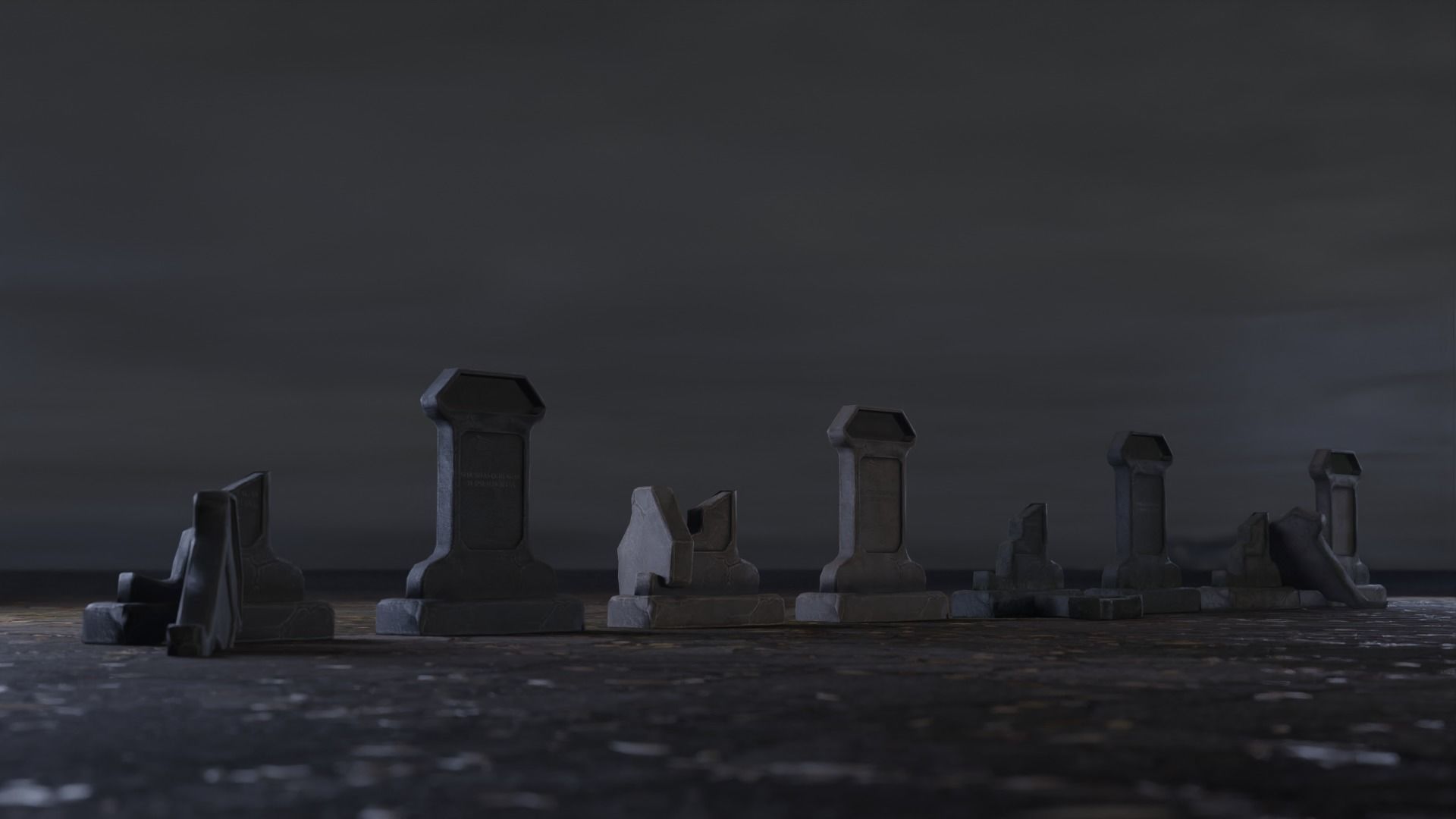 Hand Sculpted cemetery gravestones part 11 Low-poly 3D model_3