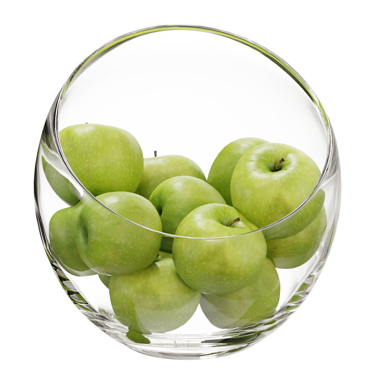 Large Slant Fruit Bowl granny smith apple 3D model_4