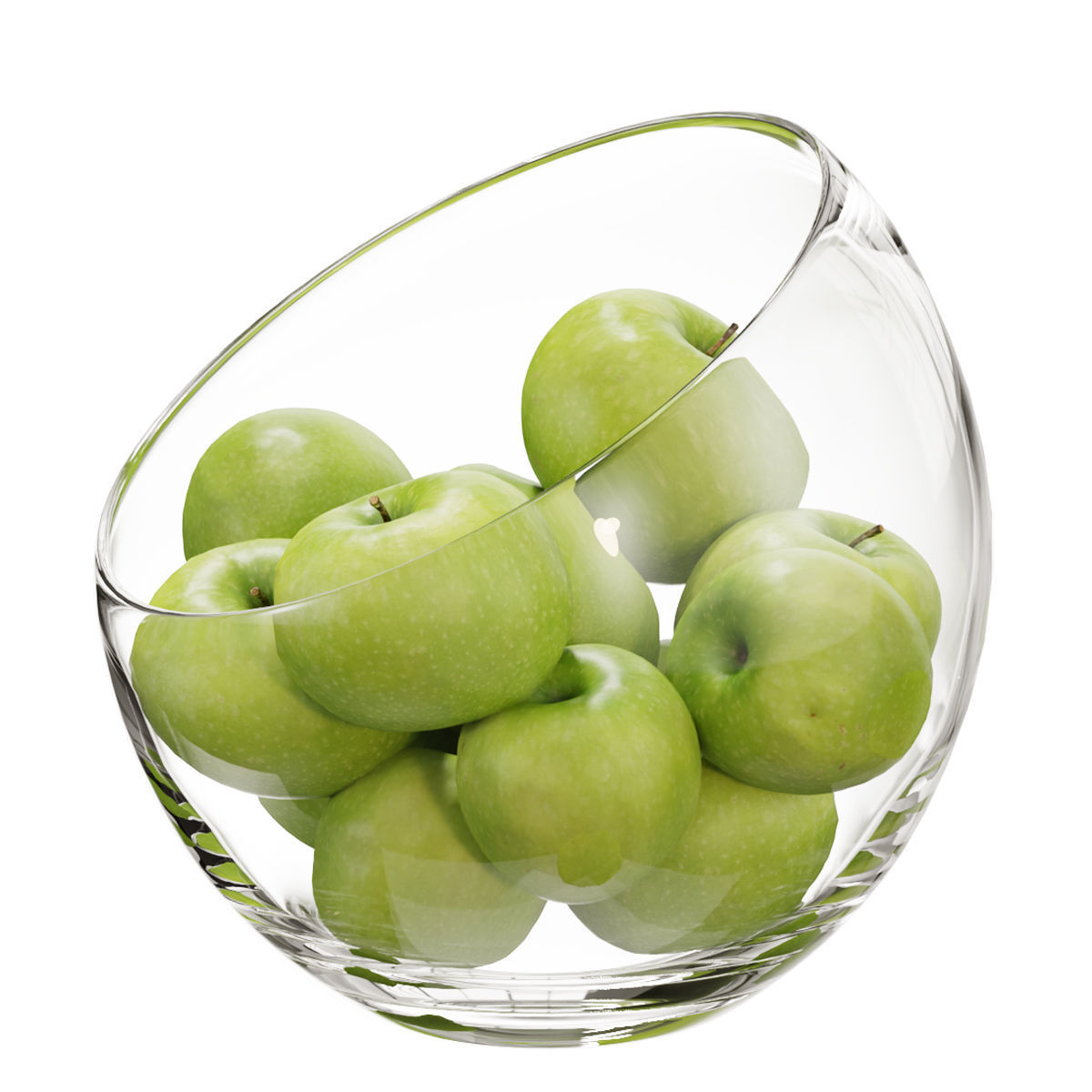 Large Slant Fruit Bowl granny smith apple 3D model_6