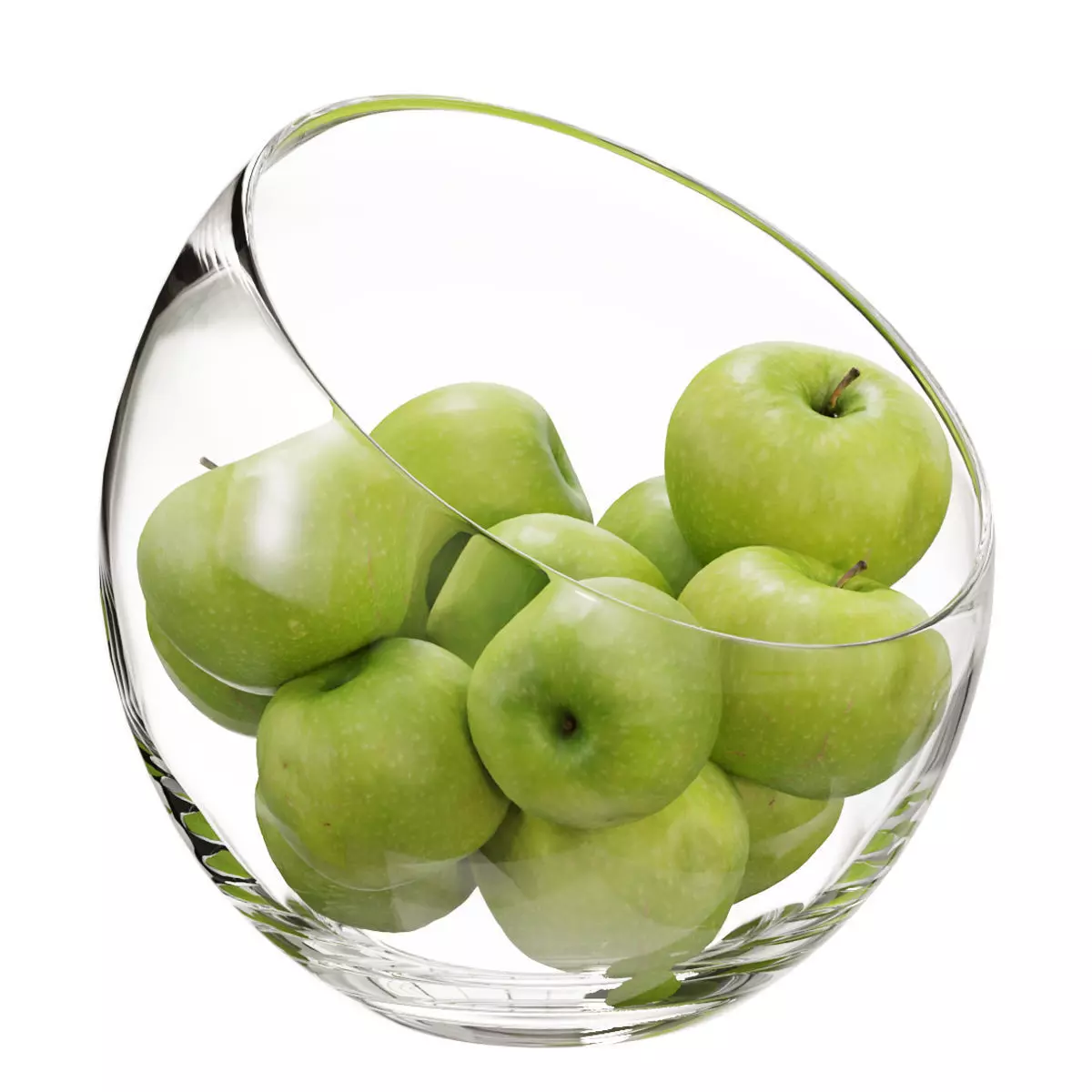 Large Slant Fruit Bowl granny smith apple 3D model_0