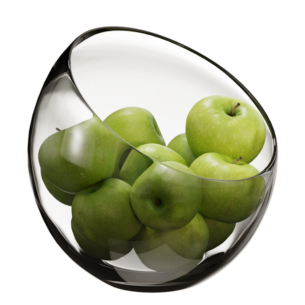 Large Slant Fruit Bowl granny smith apple 3D model_2