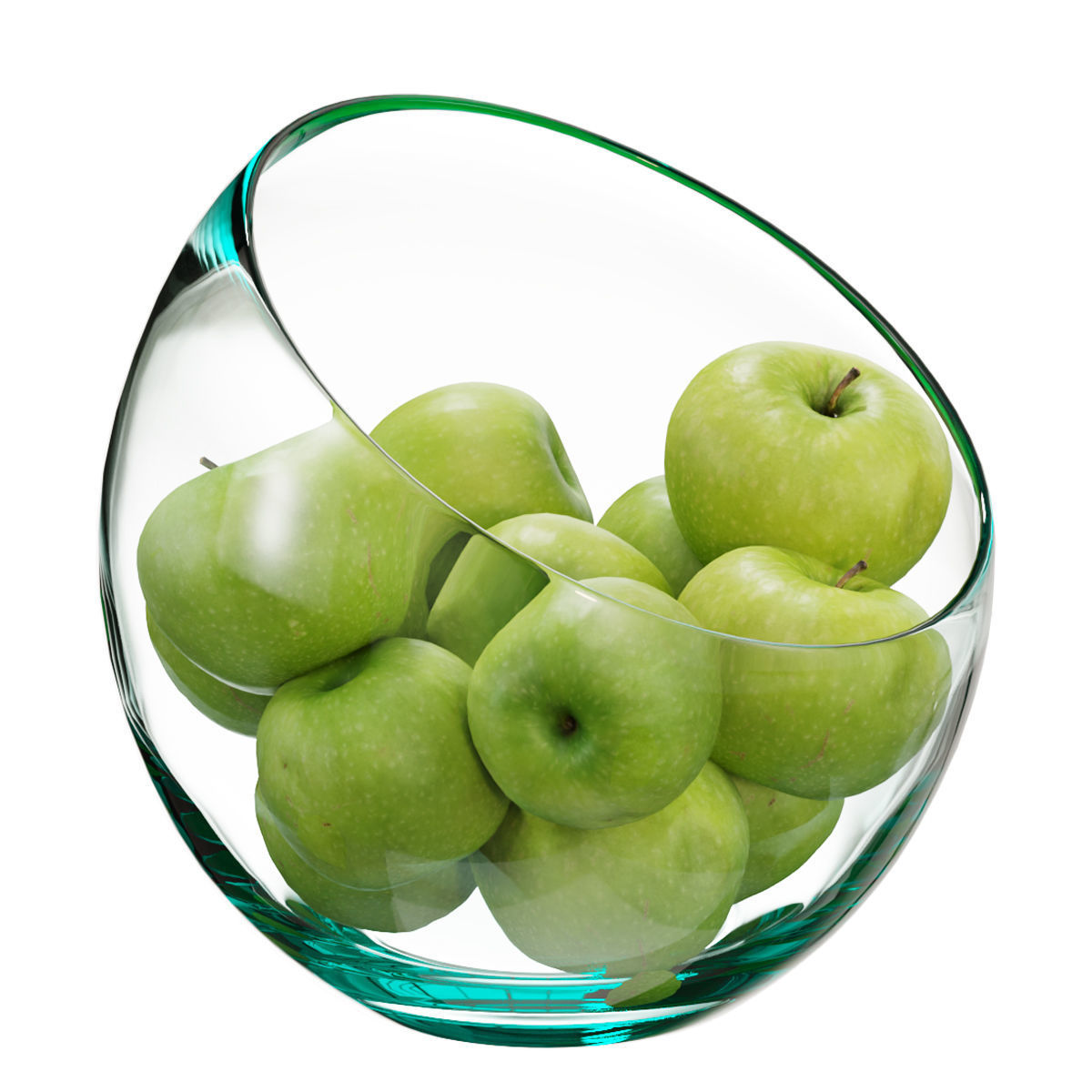 Large Slant Fruit Bowl granny smith apple 3D model_1