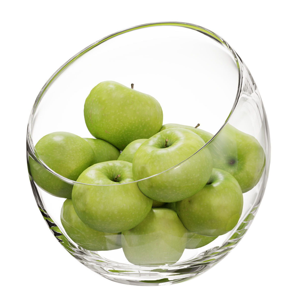 Large Slant Fruit Bowl granny smith apple 3D model_5