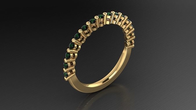 Ring 3D model gold with emerald stones 3D print model