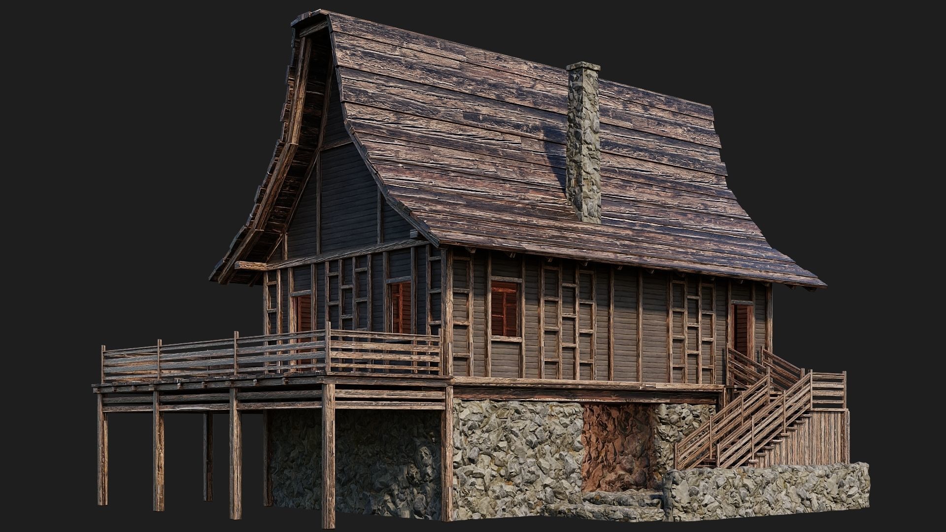Old Medieval House Building 4K Textures GameReady 106 Low-poly 3D model_1