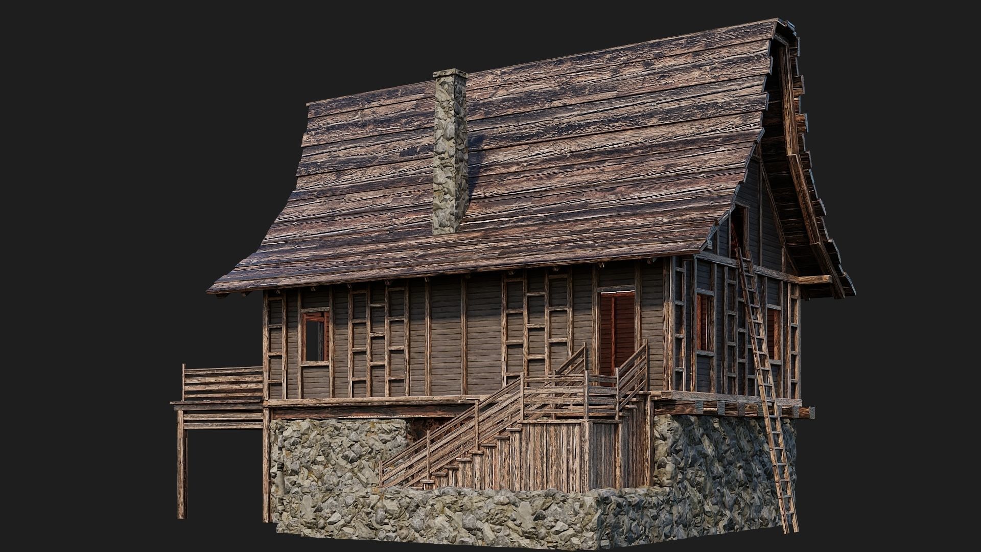 Old Medieval House Building 4K Textures GameReady 106 Low-poly 3D model_7