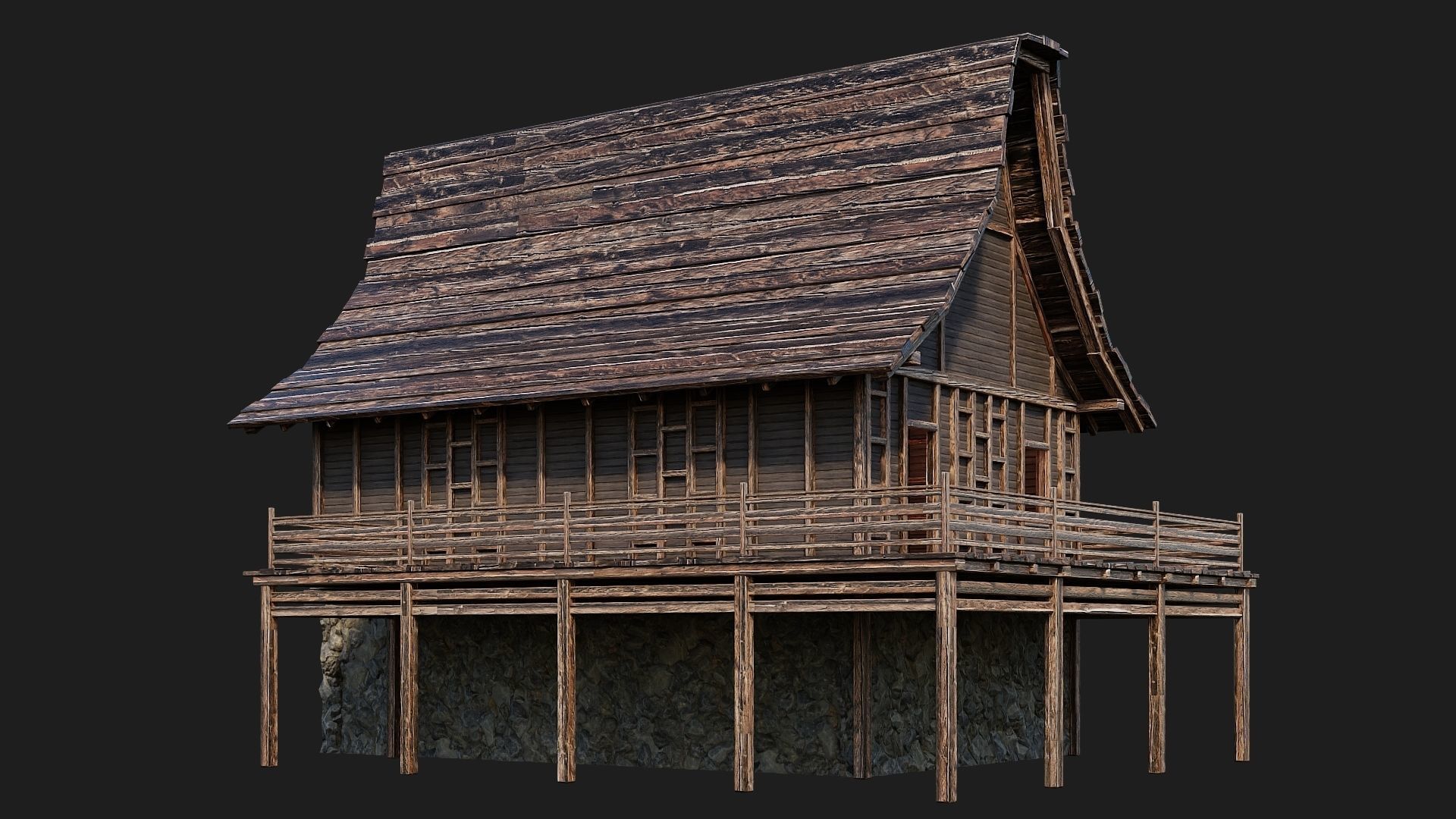 Old Medieval House Building 4K Textures GameReady 106 Low-poly 3D model_10
