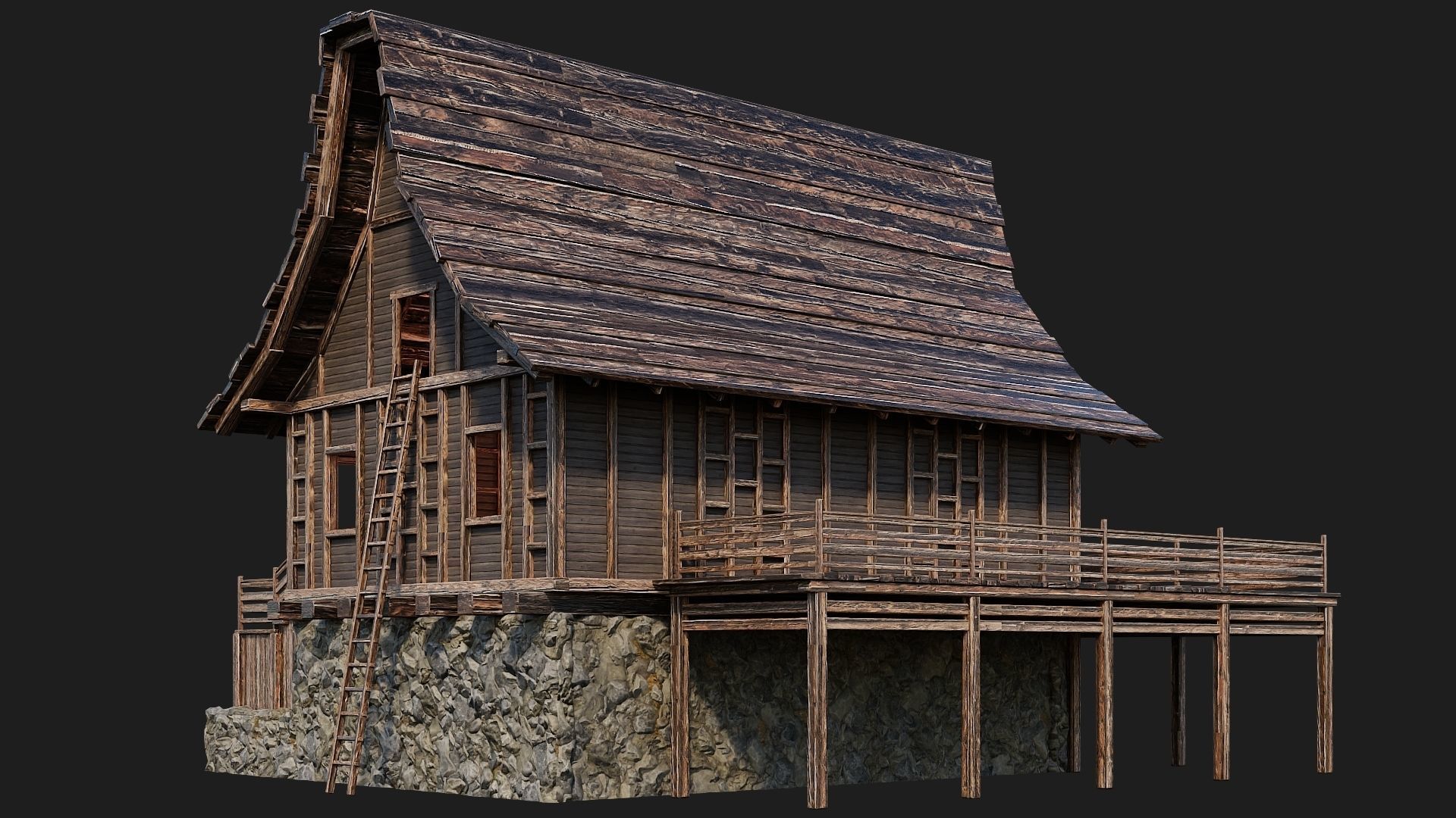 Old Medieval House Building 4K Textures GameReady 106 Low-poly 3D model_9