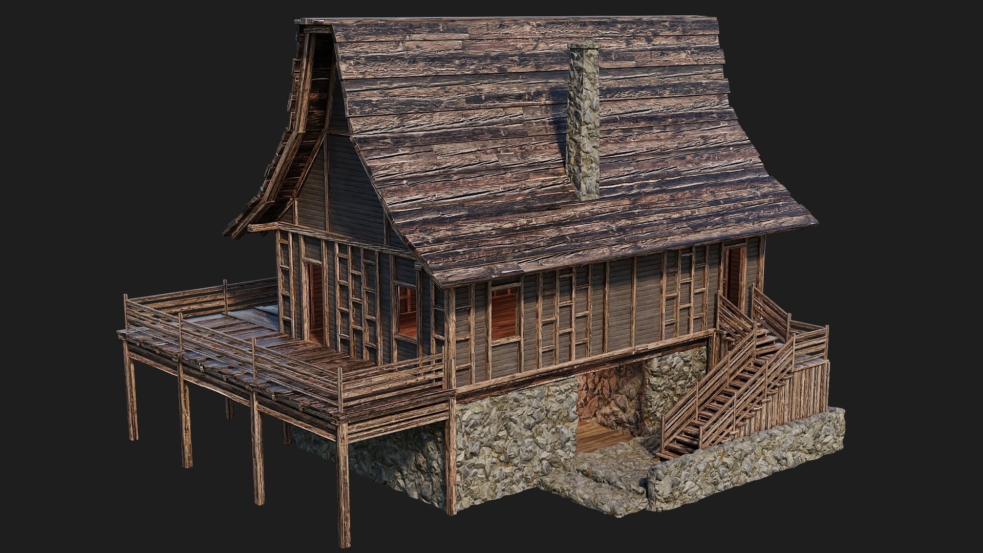 Old Medieval House Building 4K Textures GameReady 106 Low-poly 3D model_4