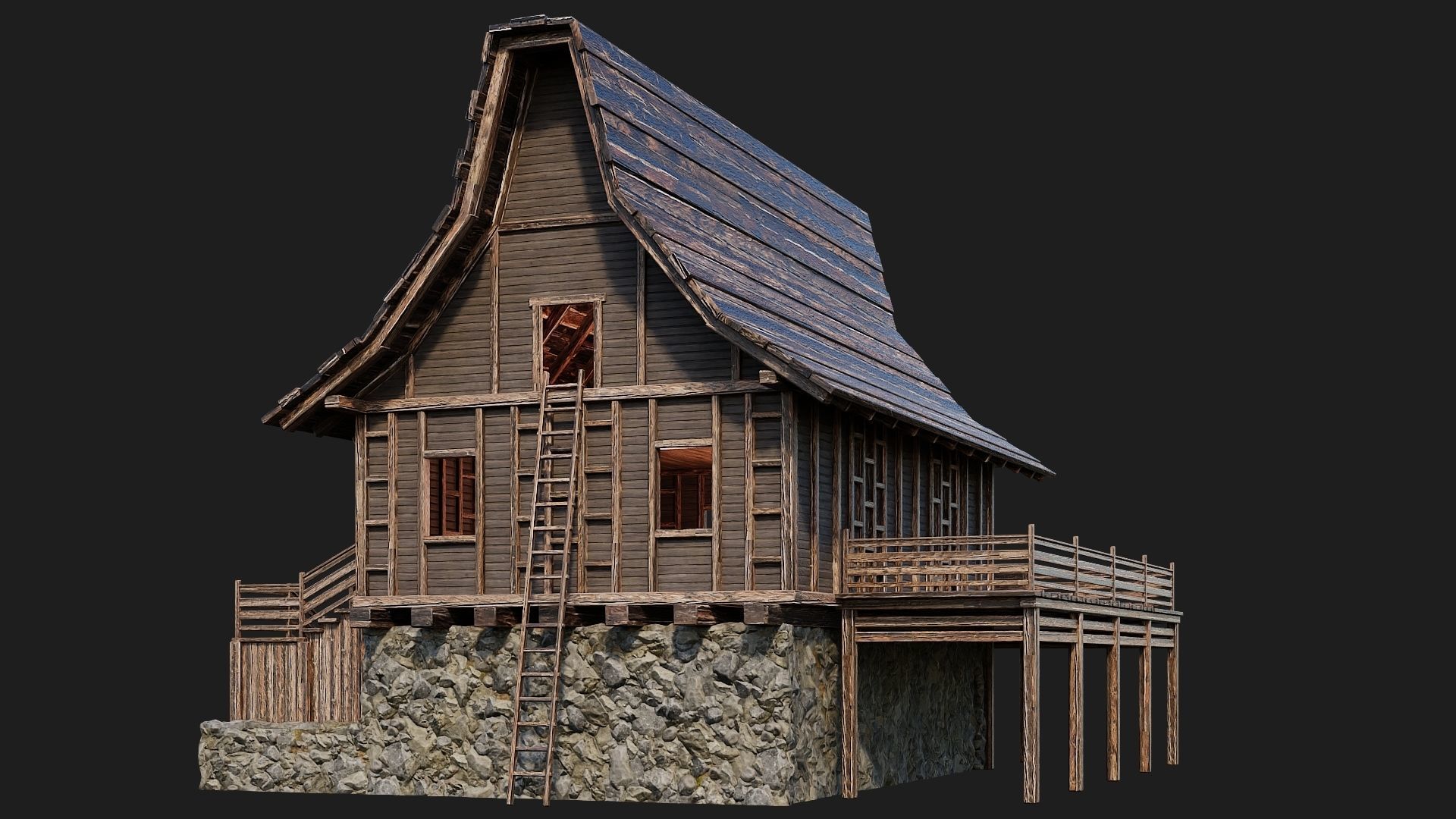 Old Medieval House Building 4K Textures GameReady 106 Low-poly 3D model_3