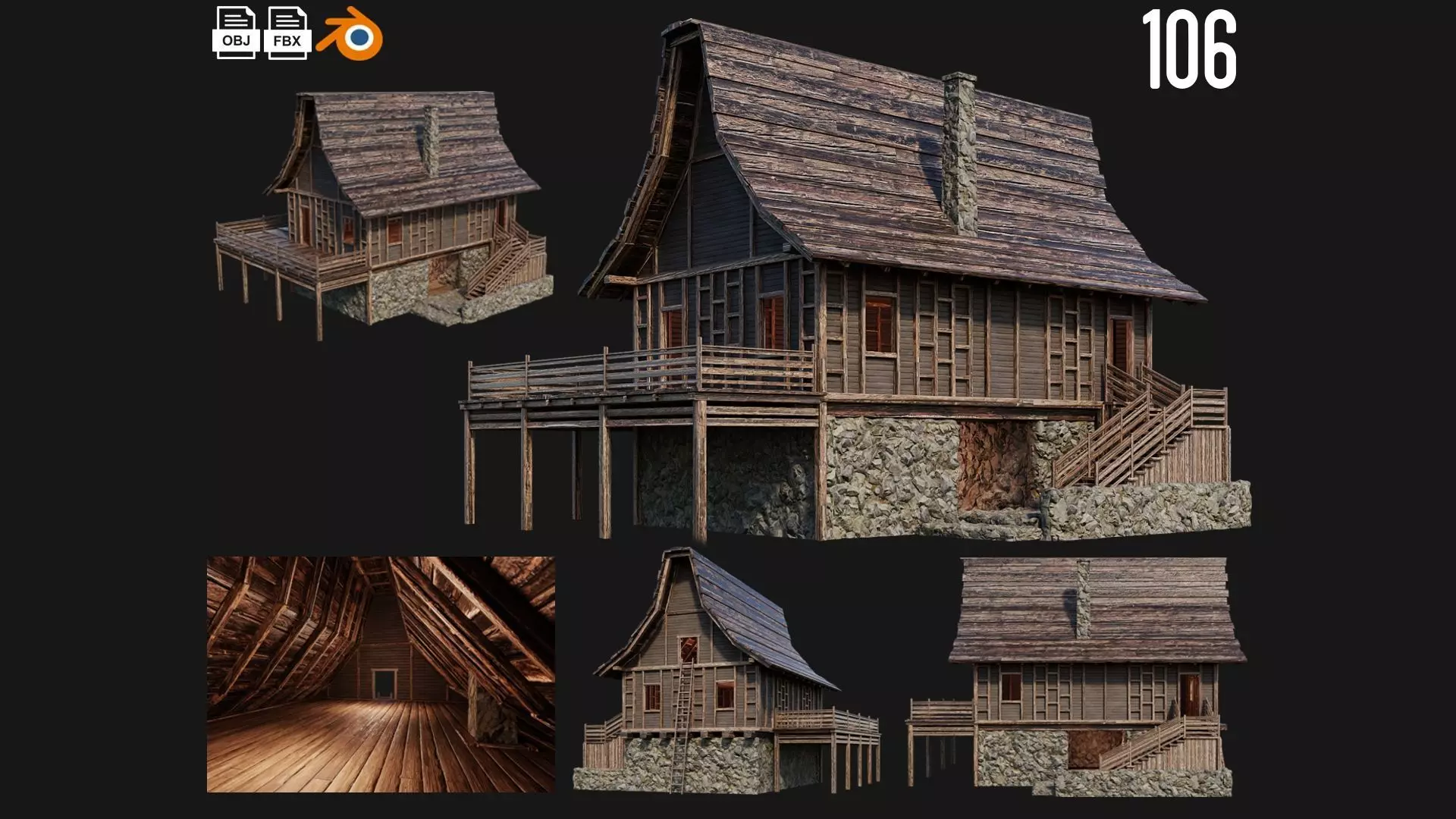 Old Medieval House Building 4K Textures GameReady 106 Low-poly 3D model_0