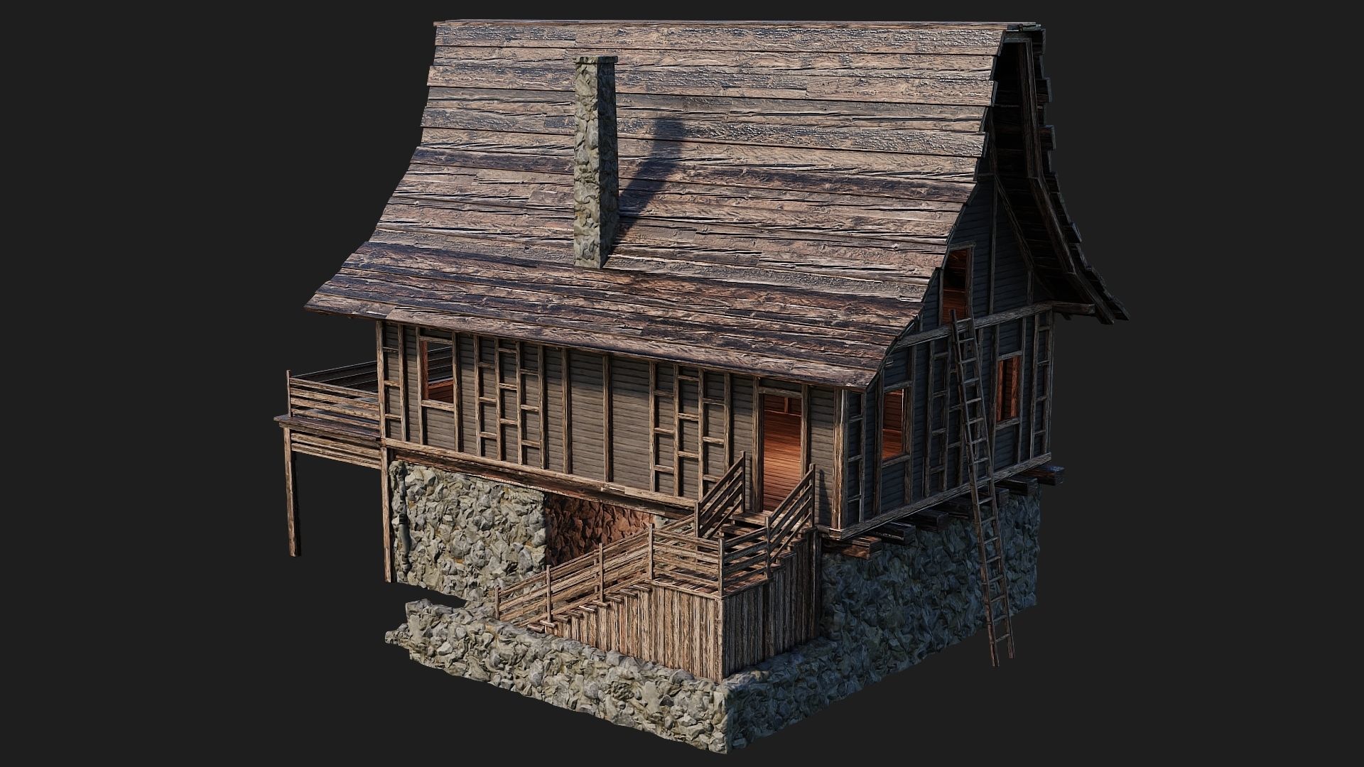 Old Medieval House Building 4K Textures GameReady 106 Low-poly 3D model_11