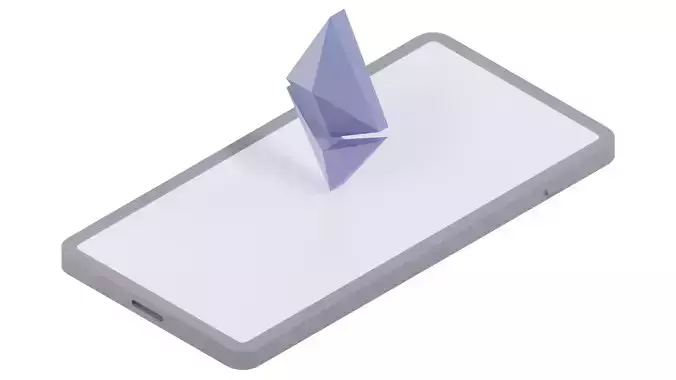 Phone with Ethereum floating on its side