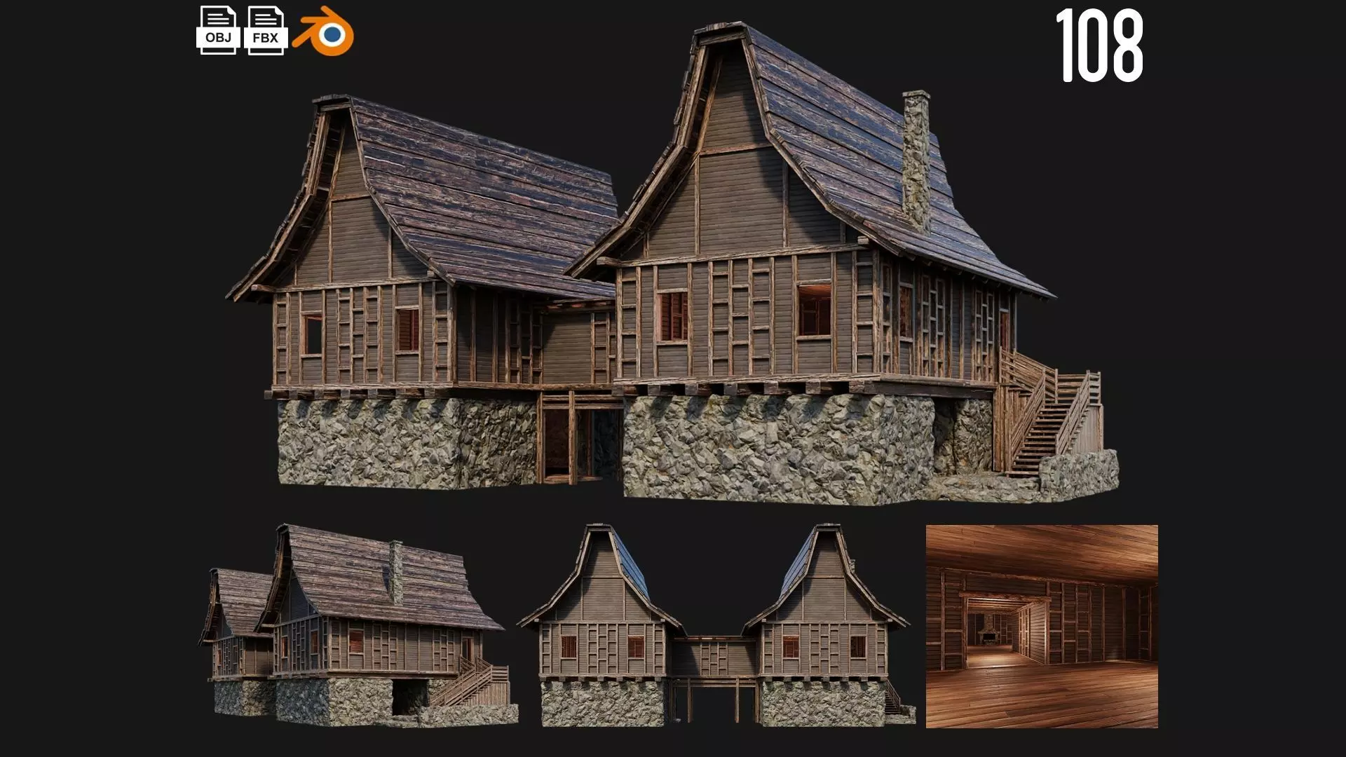 Old Medieval House Building 4K Textures GameReady 108 Low-poly 3D model_0