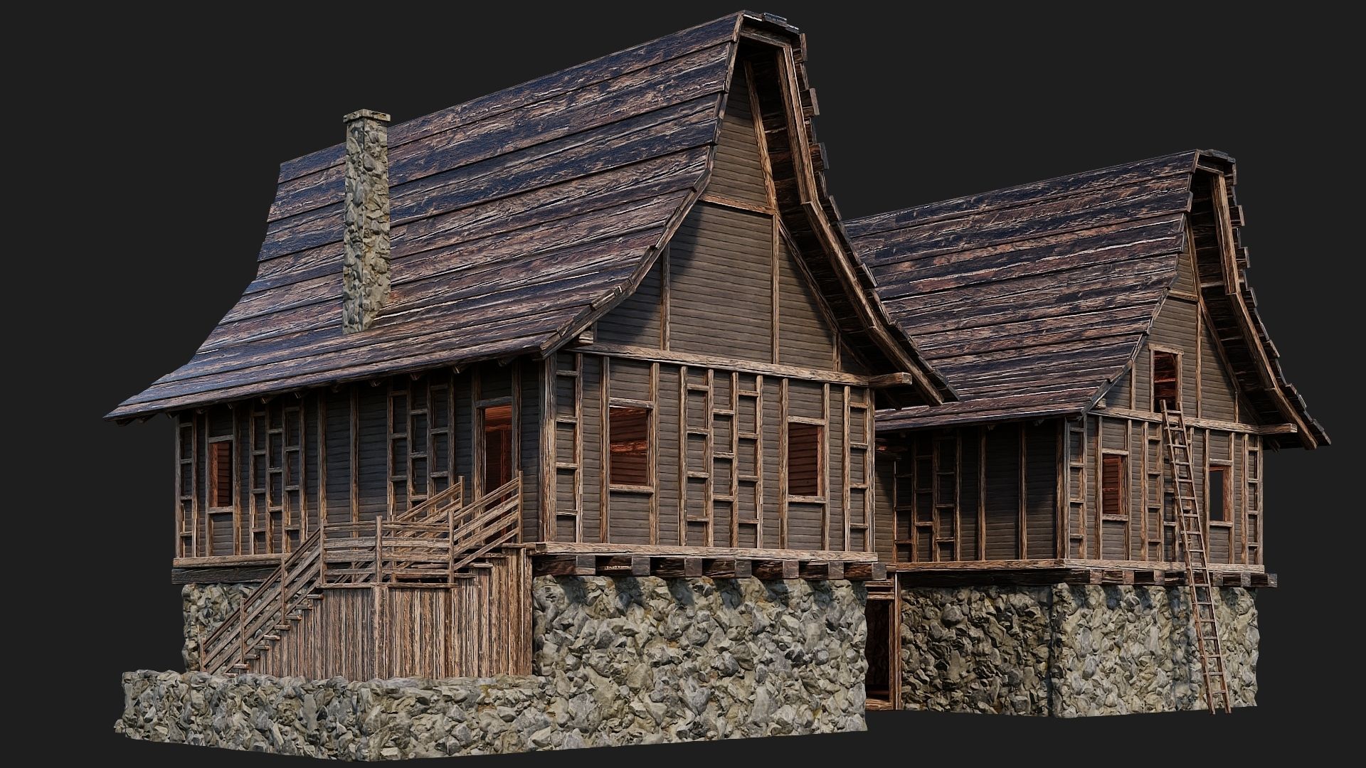Old Medieval House Building 4K Textures GameReady 108 Low-poly 3D model_2