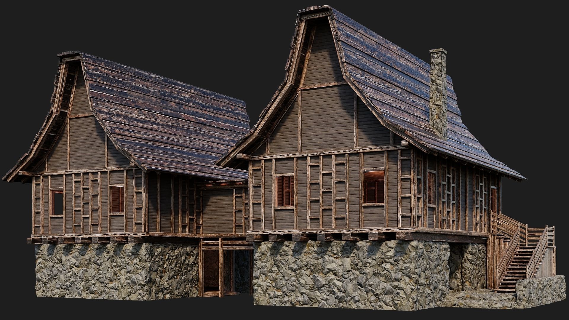 Old Medieval House Building 4K Textures GameReady 108 Low-poly 3D model_9