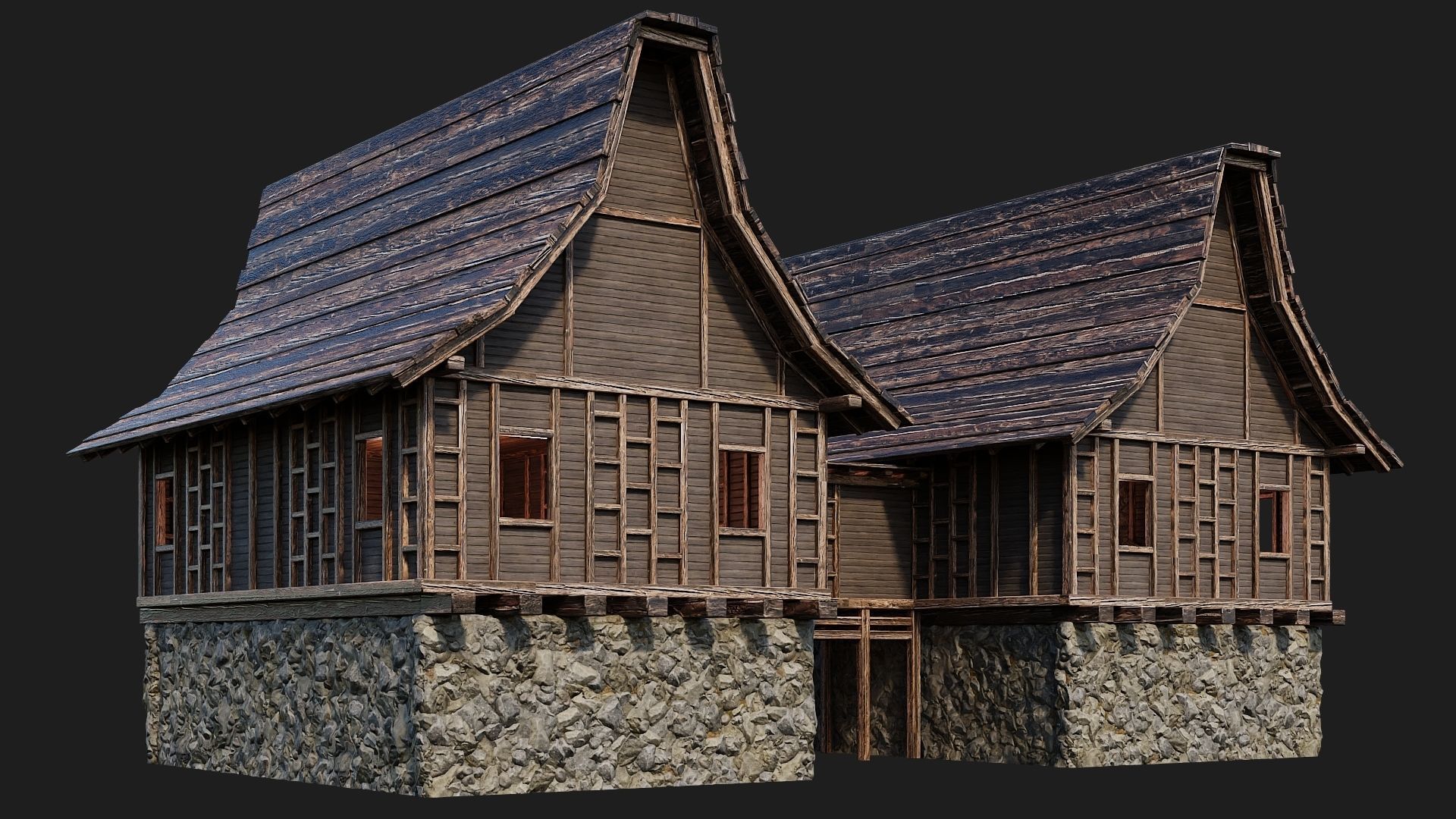 Old Medieval House Building 4K Textures GameReady 108 Low-poly 3D model_4