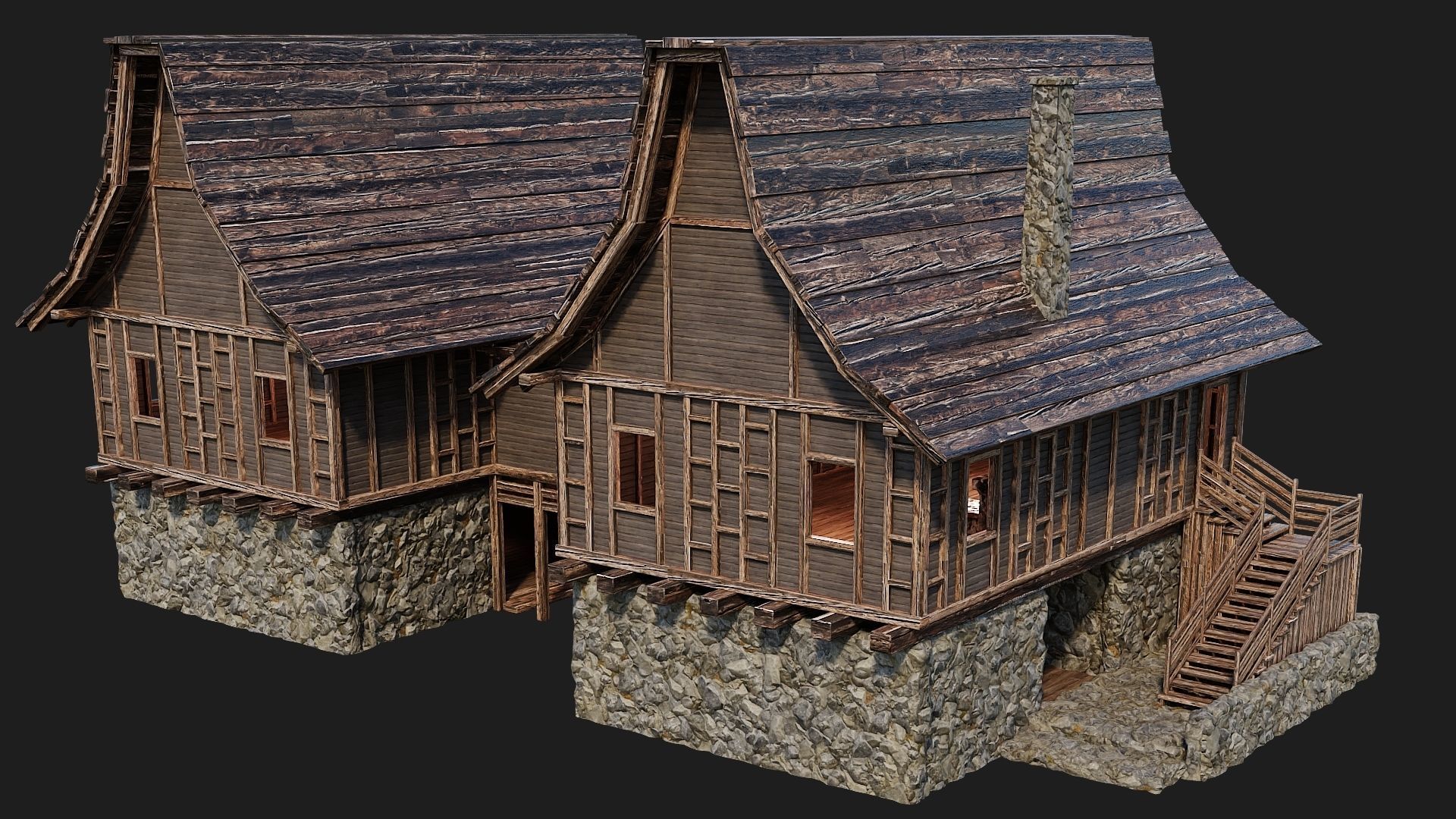 Old Medieval House Building 4K Textures GameReady 108 Low-poly 3D model_10