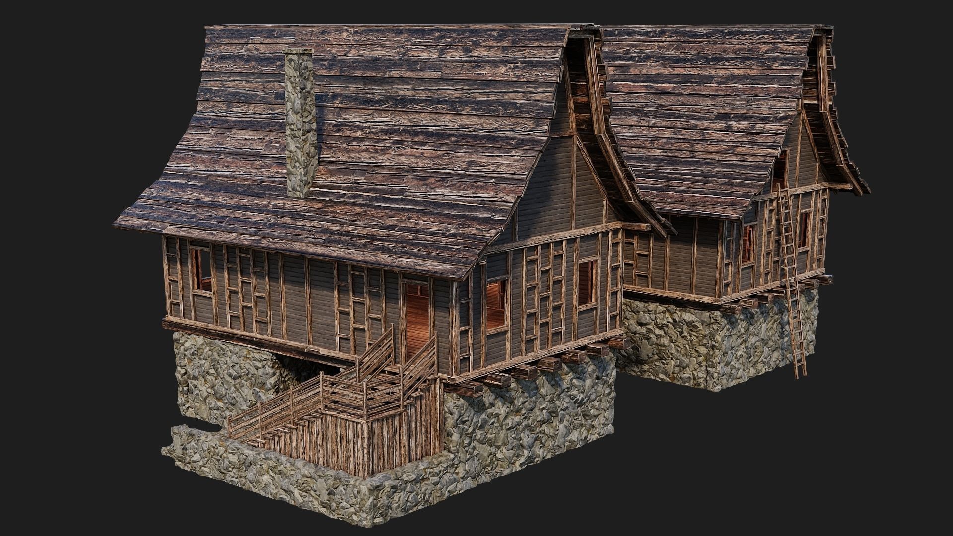 Old Medieval House Building 4K Textures GameReady 108 Low-poly 3D model_11