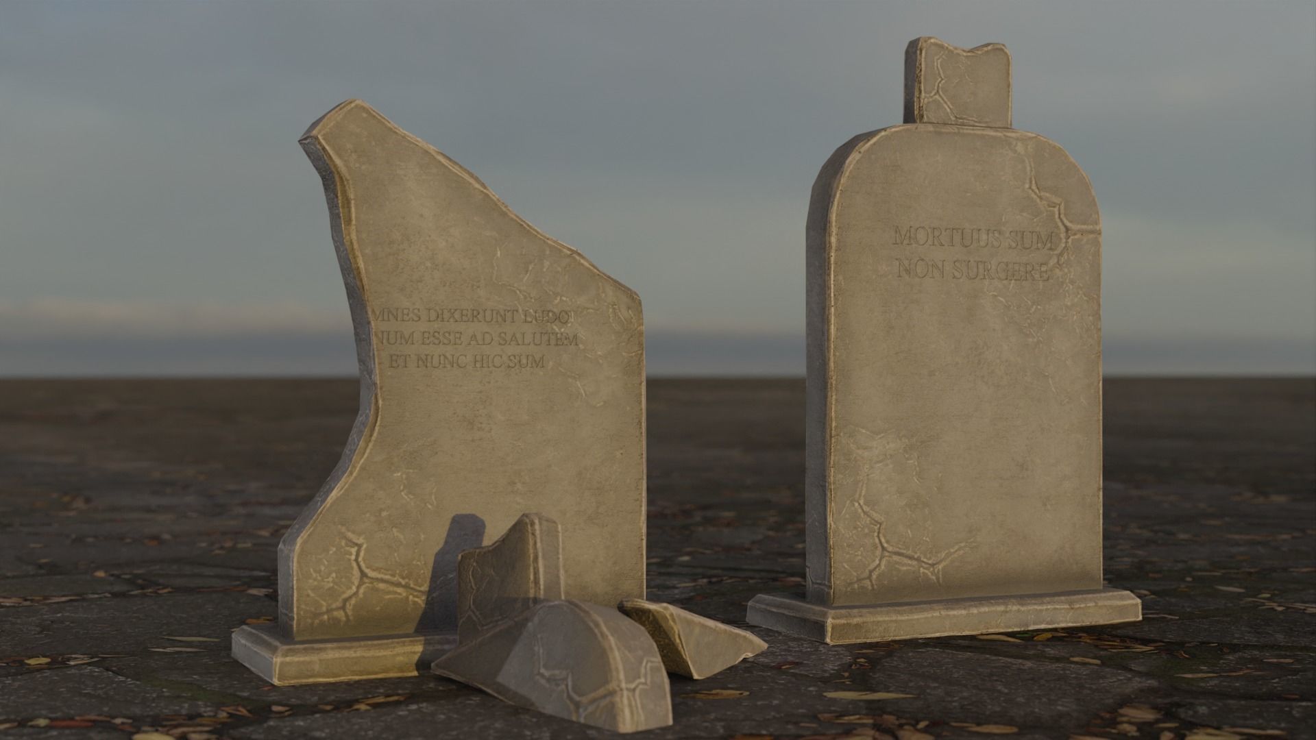 Hand Sculpted cemetery gravestones part 14 Low-poly 3D model_5