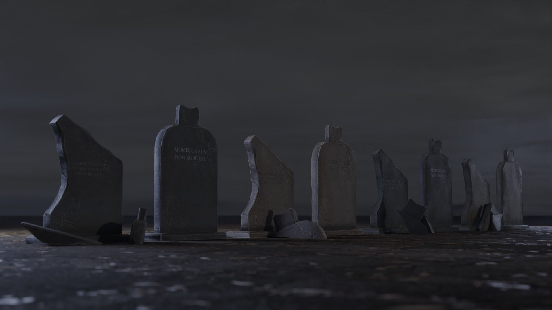 Hand Sculpted cemetery gravestones part 14 Low-poly 3D model_3